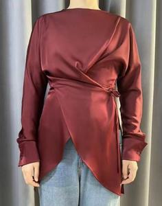 YXO013 ODM Túnica Asimétrica de Satén para Mujeres Musulmanas Modestas, Pantalones Anchos de Mezclilla, Ropa Islámica a Juego, Modal de Bambú - Product Image 4