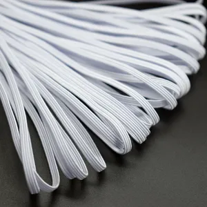 Custom Size 1/8" 3mm white black flat thin skinny elastic band braided elastic roll with high elasticity