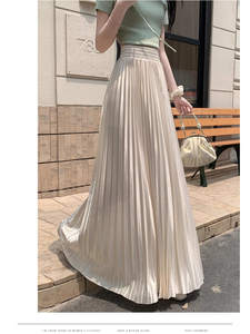 Jupe longue en mousseline de soie de polyester imprimé plissé de couleur unie à la mode en gros, élégante jupe mi-longue taille haute - Product Image 4