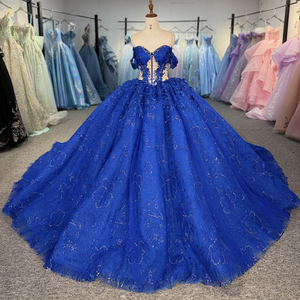 Robe de Quinceañera Mexicaine Bleu Royal Dy6840, Robe de Bal avec Appliques en Dentelle et Perles, Corset, Robe de 15 Ans, Jancember - Product Image 4
