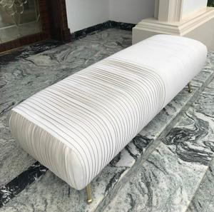 Modern Luxury Pleated Ottoman <b>Bench</b> with Gold Metal <b>Legs</b> for Hotel Apartment Villa Bedroom Living Room - Product Image 2