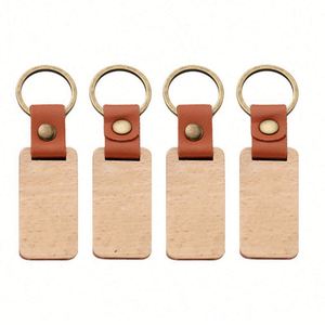 Wooden for Engraving Painting Keychains With Leather Strap Blank <b>Keychain</b> Diy Wood Key Luggage Tag Gift - Product Image 3