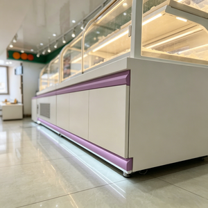Refrigerador comercial curvo <span class=keywords><strong>de</strong></span> vidrio para exhibición <span class=keywords><strong>de</strong></span> <span class=keywords><strong>repostería</strong></span>, vitrina <span class=keywords><strong>de</strong></span> pasteles <span class=keywords><strong>de</strong></span> doble nivel con iluminación LED para pastelería - Product Image 5