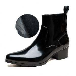 Winter New Style Black Pointed-toe Leather <b>Boots</b> Men's Cowhide Height-increasing Slip-on Waterproof Breathable Ankle Short <b>Boots</b> - Product Image 2