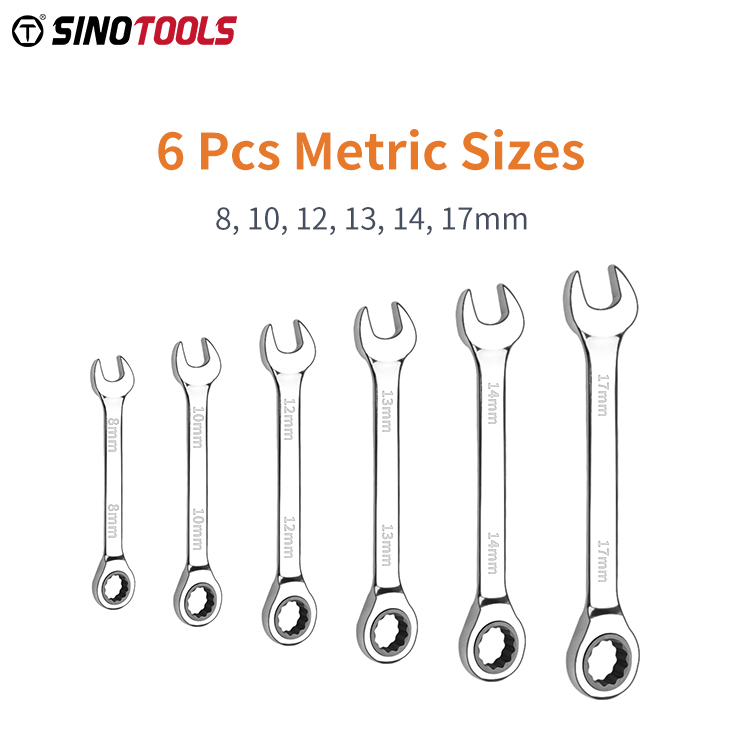 72 Tooth 6 Pc 3/8 1/2 1/4" 8mm Multifunction Open End Hand Tool Universal Combination Ratchet Handle Spanners Wrench Set