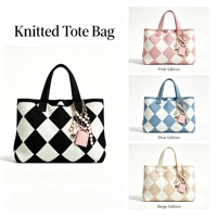 Sac fourre-tout promotionnel en tricot jacquard, grand sac à main pour femme, sac de shopping à bandoulière avec logo personnalisé