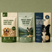 Sachet Doypack vide pour friandises pour animaux de compagnie à base de viande crue lyophilisée, avec logo personnalisé imprimé, pour complément nutritionnel et nourriture pour chiens et chats, en plastique