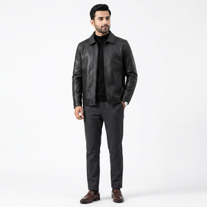 Blouson universitaire en cuir de poisson à col montant, logo personnalisé, autres tissus, pour homme, style vintage, à capuche, nouvelle collection automne 2026, pour homme d'âge mûr - Product Image 1