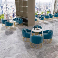Meubles de restaurant chinois de luxe, ensemble de tables à manger, style moderne, hôtel, café, acier inoxydable, pieds dorés, sièges en velours