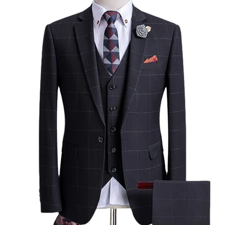 New Fashion Customization Slim Korean Casual British Lattice Bridegroom'S Suit For Men