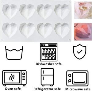 8 Grille Diamant Coeur 3D Silicone Moule De Cuisson DIY Gâteau Mousse Dessert Amour Coeur En Forme De Moule Chocolat Fromage Gâteau Fondant - Product Image 5