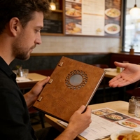 Couverture de menu personnalisée en cuir PU avec centre creux et pochette transparente en PVC pour les magasins, les bars, les hôtels, les restaurants, couverture de menu, dossier de menu