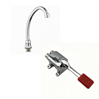 Robinet à col de cygne mains libres à commande par pédale, robinet d'eau chaude simple G1/2 en laiton sans plomb chromé pour cuisine commerciale