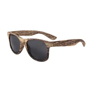 Brand logo plastic mirror lens glasses with unisex cat.3 Imitation wood grain sunglasses