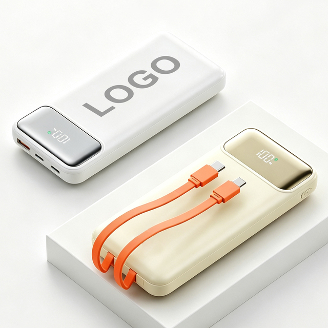 Custom Logo 5V2.1A Fast Charging Ultra Slim Portable Power Bank 10000mAh Built-in Cable Power Banks