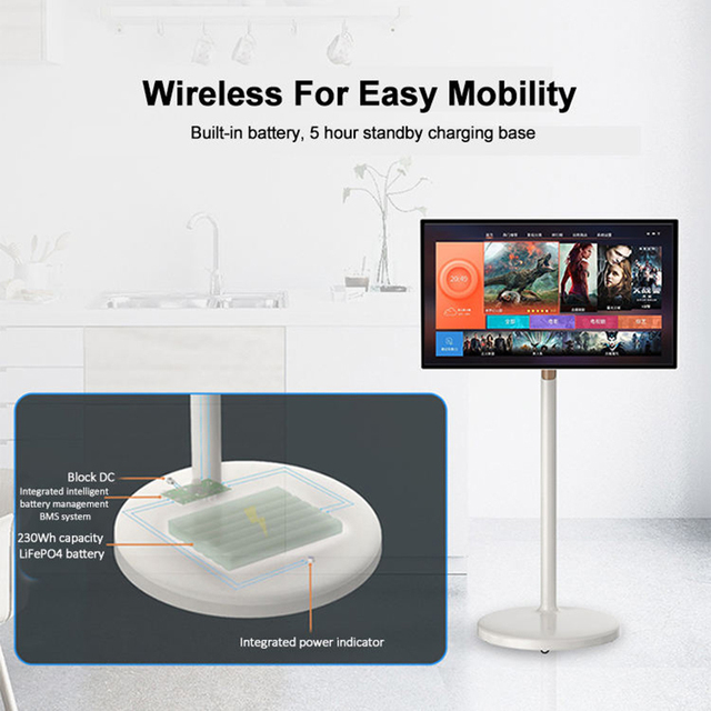 32 Inch Built-in Battery HD Android Smart Screen Wireless Monitor Interactive Touch Lcd Display with Moveable Stand