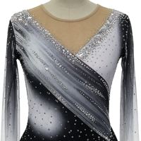 Robe de patinage artistique à paillettes dégradées, manches longues, dos ouvert, costume de compétition de patinage sur glace