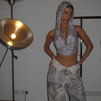 Mode sexy camisole strass diamants brillants, gilet à capuche à paillettes métalliques, débardeurs pour femmes