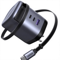 Ugreen Nexode 100W GaN USB-C Pengisi Daya Retractable dengan Kabel Terintegrasi 3-Port Adaptor Pengisian Cepat untuk Laptop MacBook Pro/Air