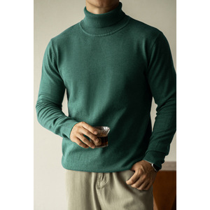 High Quality Knitted Custom Design <strong>Turtleneck</strong> <strong>Mens</strong> Fitted <strong>Black</strong> Plain Wool Lyocell Knit Sweater - Product Image 4