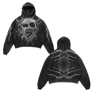 Felpe Streetwear da uomo <span class=keywords><strong>con</strong></span> <span class=keywords><strong>scheletro</strong></span> Vintage di alta qualità stampate felpe da uomo Acid Wash ricamate felpe <span class=keywords><strong>con</strong></span> cappuccio - Product Image 2