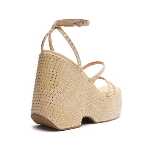 Sandales compensées en <span class=keywords><strong>raphia</strong></span> pour femmes, nouvelle tendance, sexy, vente en gros, logo personnalisé, à bout ouvert, rivet, bande de <span class=keywords><strong>raphia</strong></span>, 2022 - Product Image 2