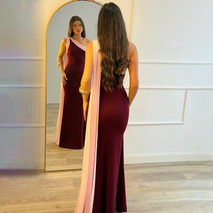 Elegante Vestido Maxi de Un Solo Hombro con Bloques de Color, Espalda Descubierta, Cintura Ajustada y Diseño en Contraste para Noche - Product Image 4