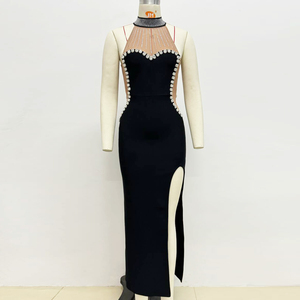 Nuevo negro Puff manga elegante cristal señoras vestido largo sin espalda arco vendaje fiesta Club vestido - Product Image 2