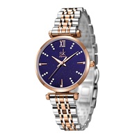 Montre à quartz pour femme SHENGKE en alliage d'acier inoxydable avec cadran en verre, aiguilles, résistante à l'eau