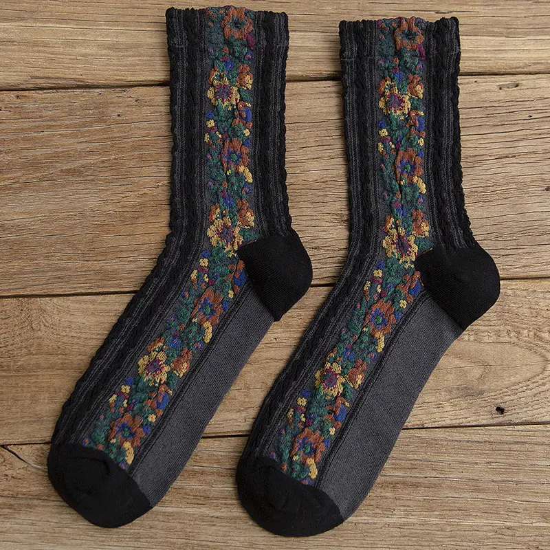 New Hemp Pattern Women's Socks Vintage Jacquard Crew Stockings Thick Socks