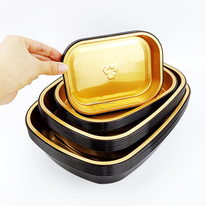 Black and gold rectangle restaurant custom fast food packaging eco-friendly aluminum foil takeaway food storage container