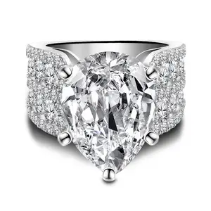 S925 Sterling Silver Wedding Ring Pear-Shaped CZ Cubic Zirconia Teardrop Jewelry Gift Minimalist 925 Silver Ring Trendy Women