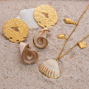 Gold Rimmed <b>Seashell</b> <b>Necklace</b> 18K Zinc Alloy Conch Pendant Ocean Theme Summer Jewelry Set - Product Image 1