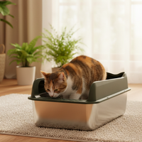 Bac à litière pour chat en acier inoxydable, écologique, extra large, à parois hautes, facile à nettoyer, capacité de 65 L