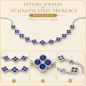 Collier pendentif tendance en acier inoxydable plaqué or à motif floral bleu pour femme, idéal pour les banquets et soirées – Fournisseur de bijoux - Product Image 4