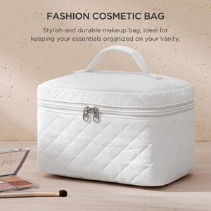 Travel Makeup <b>Bag</b> Large Quilted Cosmetic Pouch for Women Purse With Handle Zipper Cosmetic Brush <b>Bags</b> - Product Image 5