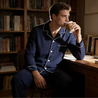 Ensemble de pyjama moderne pour homme 100% coton tissé, doux, léger, respirant, boutonné, avec poches, lavable en machine, 2 pièces, vêtements de détente