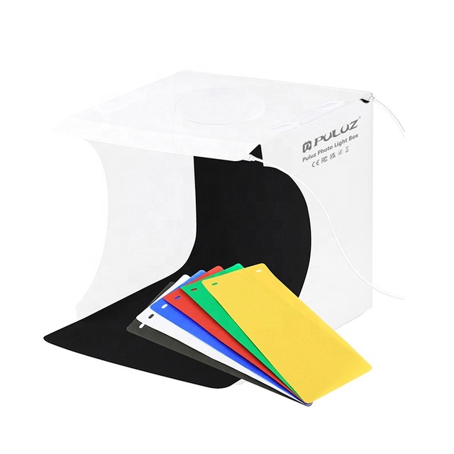 20CM Mini Folding Light Box Photography Studio 2 LED Light Photo Background Kit with 6 Colors Backdrops