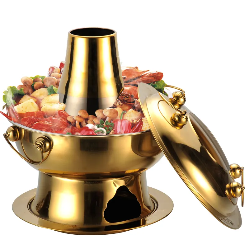 Stainless Steel Hot Pot Chinese Charcoal Hotpot Cooker Picnic Chafing Dish Shabu Shabu Hot Pot