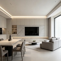 Appartements de luxe minimalistes, service de design 3D en mélamine, zéro formaldéhyde, salon lumineux à plan ouvert, meuble TV pour salon