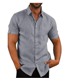 2025 nuevas camisas informales de manga corta con botones para hombre, cuello redondo, ajuste holgado, tela de punto de 200 gramos, estampado Digital, diseño de estampado liso - Product Image 4