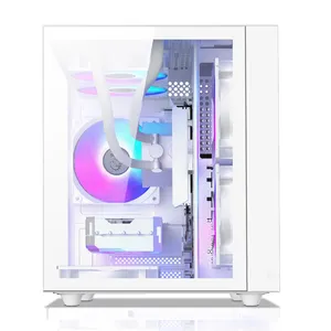 เคสคอมพิวเตอร์สำหรับเล่นเกมหอคอย M-ATX ITX พร้อมกระจกนิรภัยด้านข้างเคสตู้คอมพิวเตอร์สำหรับเล่นเกมโลโก้ตามศุลกากร