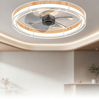 Ventilateur de plafond en chêne avec éclairage, cadre en maille diamantée, moteur DC, 5 pales, 2 tailles, intensité variable pour salon, chambre à coucher, salle à manger