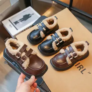 Inverno Novas Crianças Sapatos De Couro De Pelúcia Coreano EditionSheep Bolo De Lã Meninos Meninas Low Bond Sapatos De Algodão