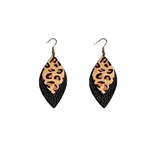 2312 horsehair leopard leather earrings ladies small flower double-layer horse eye manufacturers direct sales