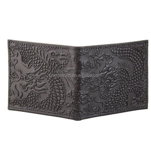 Cartera plegable de cuero con estampado de dragón, cartera plegable de cuero de grano completo para <span class=keywords><strong>hombre</strong></span>, cartera corta con diseño de dragón oriental - Product Image 2