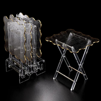 Table pliante en acrylique transparent de qualité supérieure avec bordure dorée, style arabe, petite table à manger, vente en gros d'usine pour la décoration intérieure du Moyen-Orient