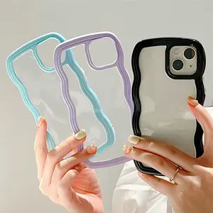 เคสซิลิโคนลายคลื่นแบบใสสำหรับ iPhone 15 PRO MAX MAX น่ารัก14 PLUS 13 12 11 XS MAX coque En