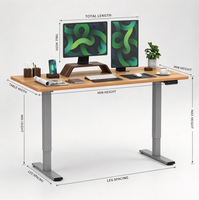 Bureau debout électrique avec plateau en bois grainé, cadre gris, poste de travail réglable en hauteur pour bureau à domicile, bureau d'ordinateur