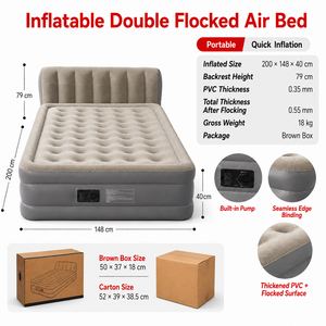 Lit d'air gonflable floqué en PVC pour camping et usage hospitalier, avec pompe électrique intégrée et dossier, idéal pour la chambre d'amis à domicile - Product Image 2